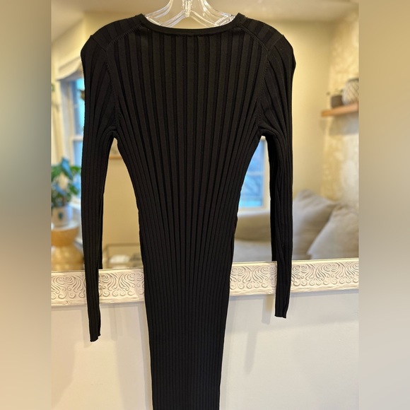 Ann Taylor Black Ribbed Fitted Long Sleeve Contour Bodycon Dress - Mid-Thigh - S - Picture 6 of 6